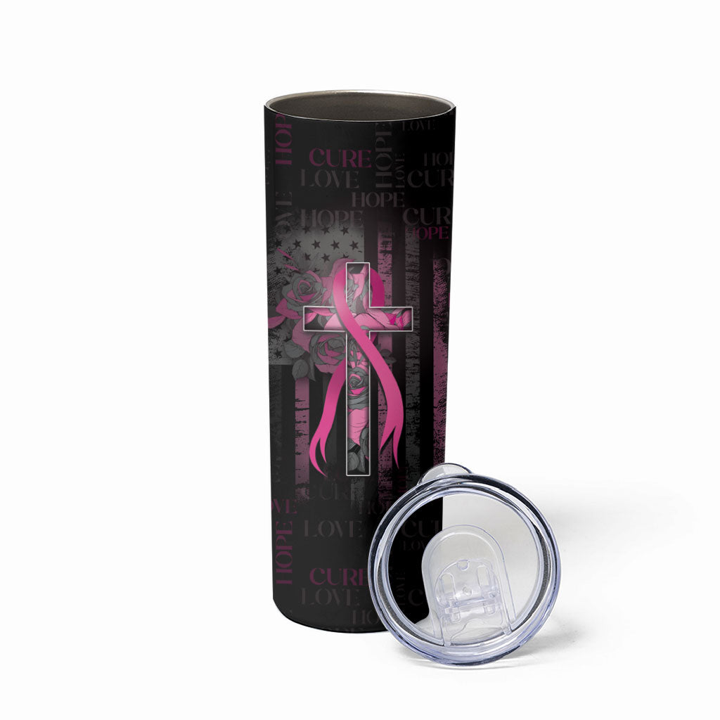 Personalized American Breast Cancer Support Skinny Tumbler Hope And Cure Cross