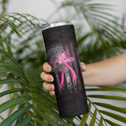 Personalized American Breast Cancer Support Skinny Tumbler Hope And Cure Cross
