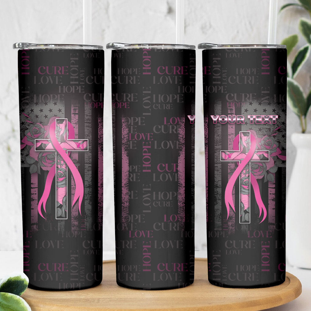 Personalized American Breast Cancer Support Skinny Tumbler Hope And Cure Cross