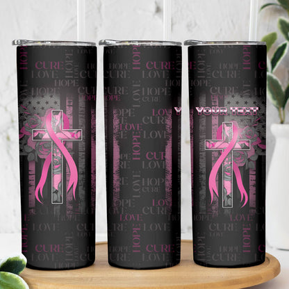Personalized American Breast Cancer Support Skinny Tumbler Hope And Cure Cross