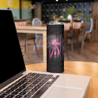 Personalized American Breast Cancer Support Skinny Tumbler Hope And Cure Cross