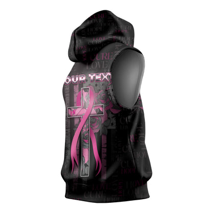 Personalized American Breast Cancer Support Sleeveless Hoodie Hope And Cure Cross