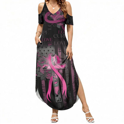 Personalized American Breast Cancer Support Summer Maxi Dress Hope And Cure Cross