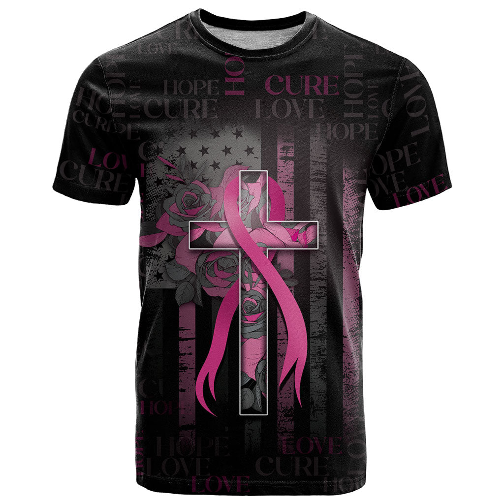 Personalized American Breast Cancer Support T Shirt Hope And Cure Cross