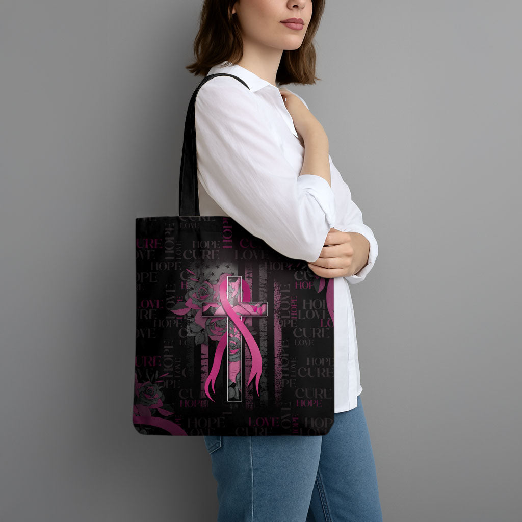 American Breast Cancer Support Tote Bag Hope And Cure Cross