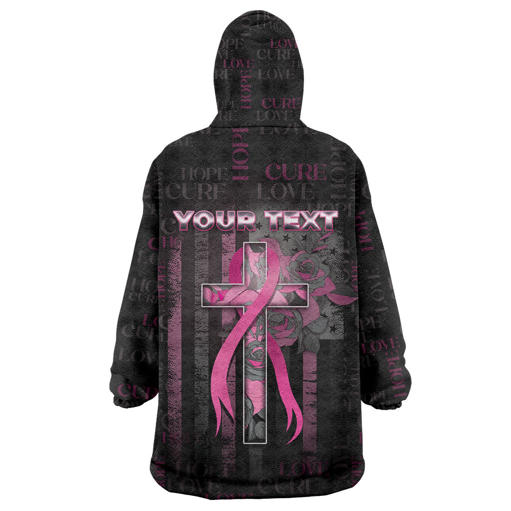 Personalized American Breast Cancer Support Wearable Blanket Hoodie Hope And Cure Cross