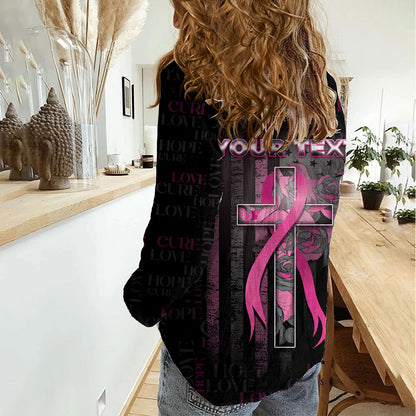 Personalized American Breast Cancer Support Women Casual Shirt Hope And Cure Cross