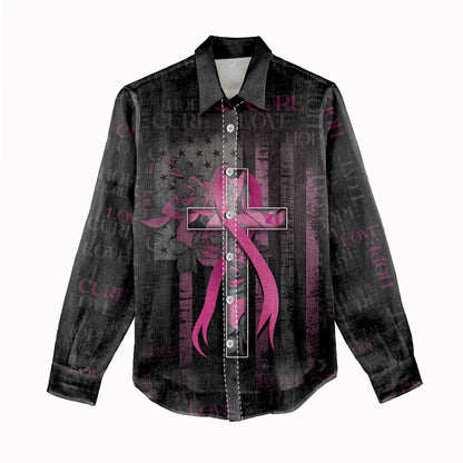 Personalized American Breast Cancer Support Women Casual Shirt Hope And Cure Cross