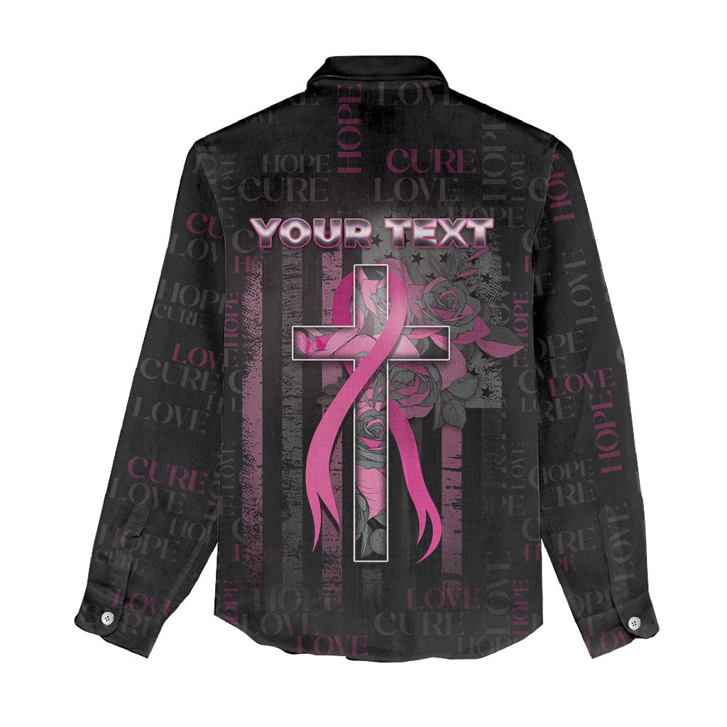 Personalized American Breast Cancer Support Women Casual Shirt Hope And Cure Cross