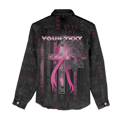 Personalized American Breast Cancer Support Women Casual Shirt Hope And Cure Cross