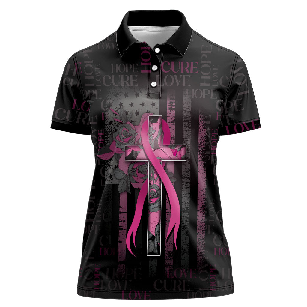 Personalized American Breast Cancer Support Women Polo Shirt Hope And Cure Cross
