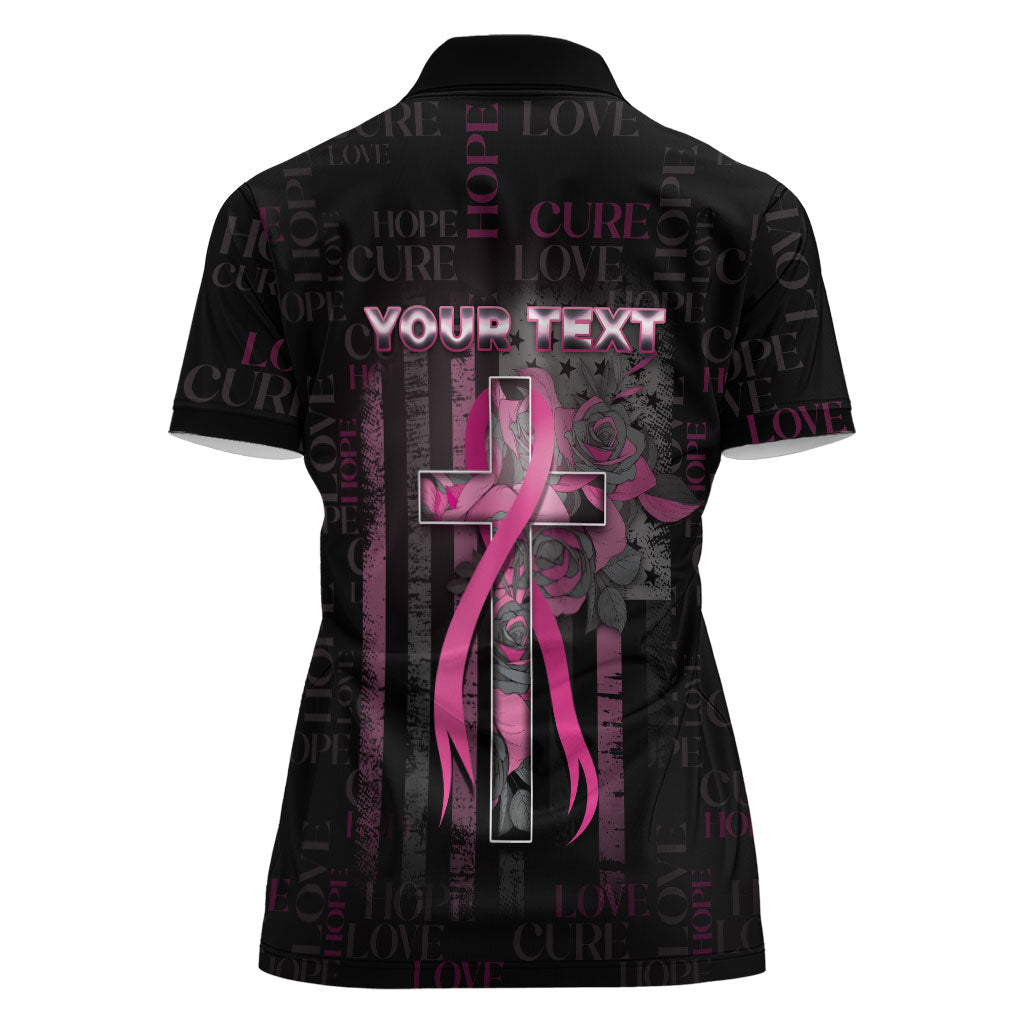 Personalized American Breast Cancer Support Women Polo Shirt Hope And Cure Cross