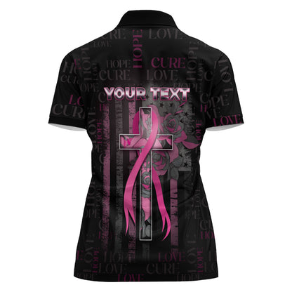 Personalized American Breast Cancer Support Women Polo Shirt Hope And Cure Cross