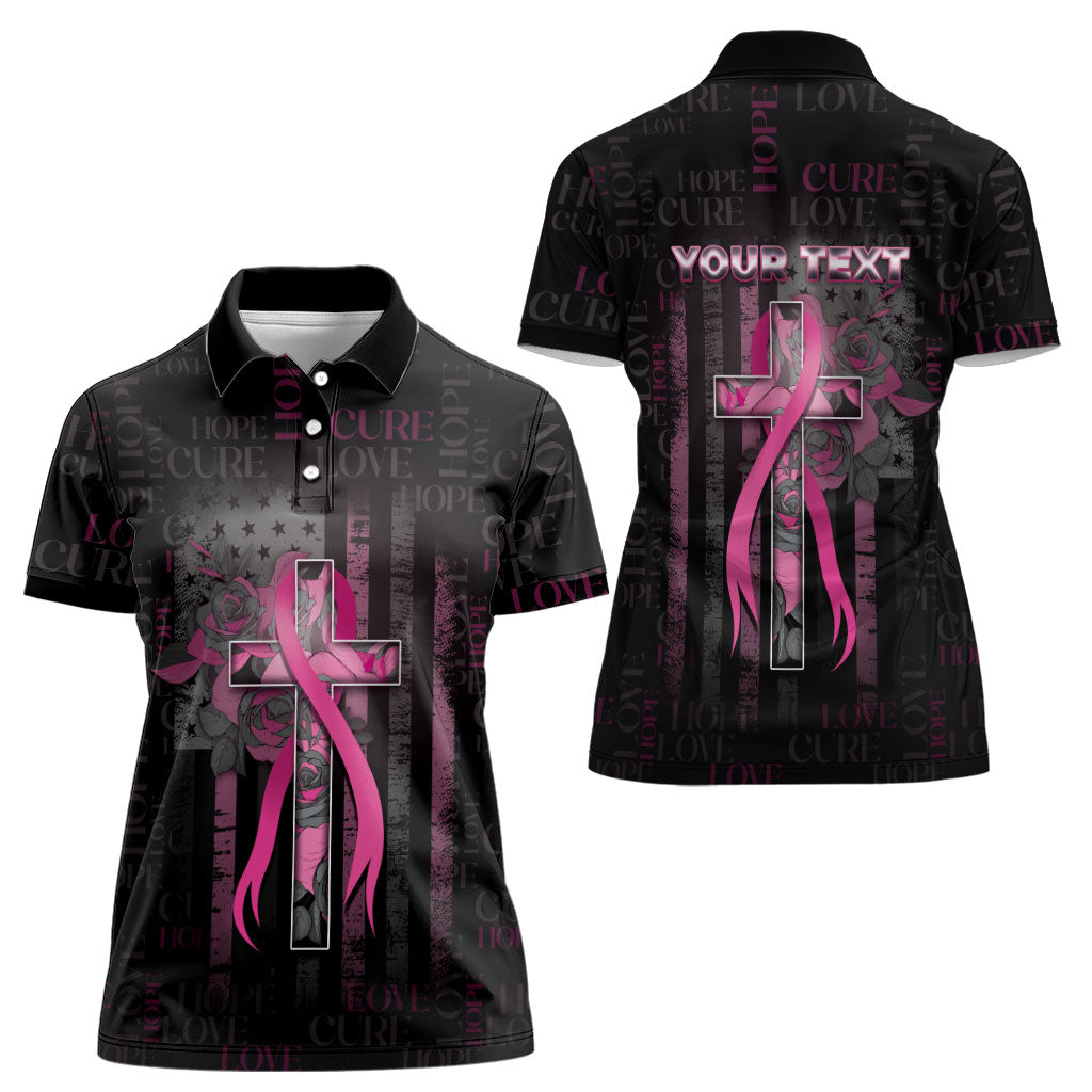 Personalized American Breast Cancer Support Women Polo Shirt Hope And Cure Cross
