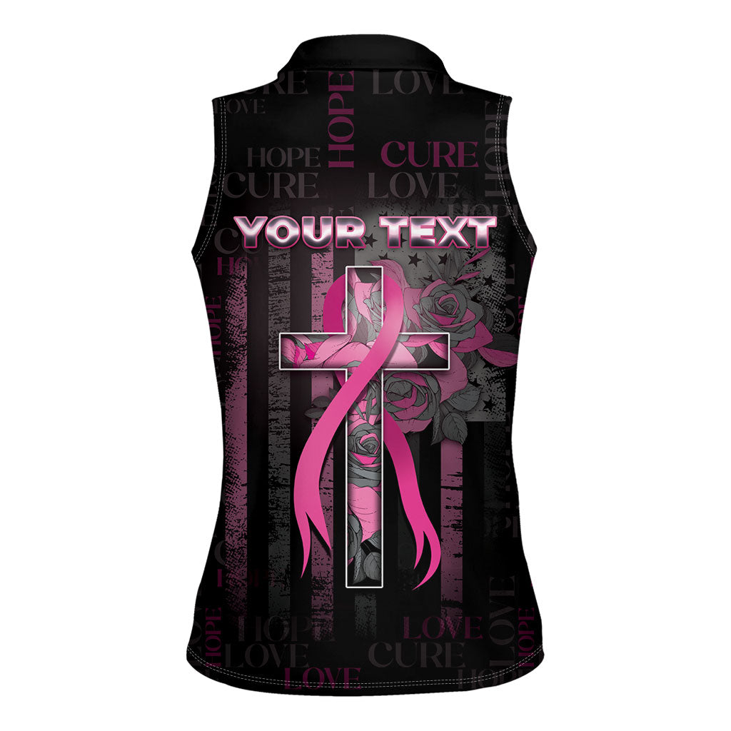 Personalized American Breast Cancer Support Women Sleeveless Polo Shirt Hope And Cure Cross
