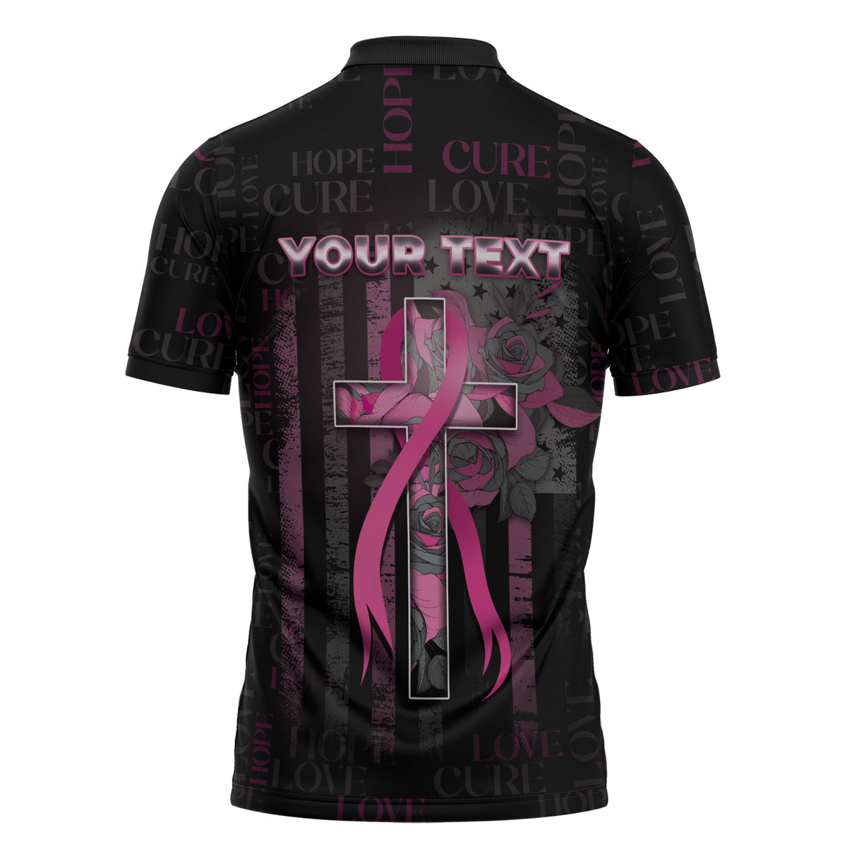 Personalized American Breast Cancer Support Zipper Polo Shirt Hope And Cure Cross