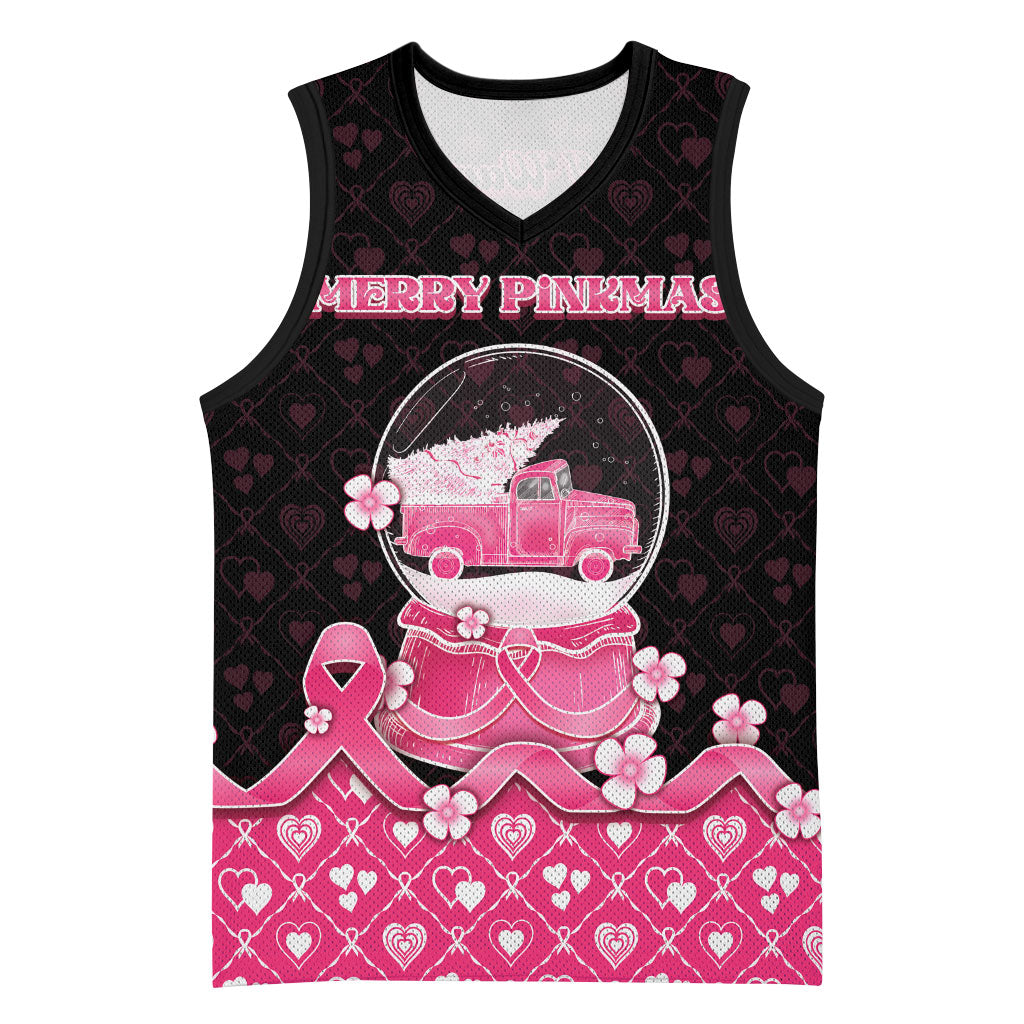 Breast Cancer Christmas Support Basketball Jersey Merry Pinkmas