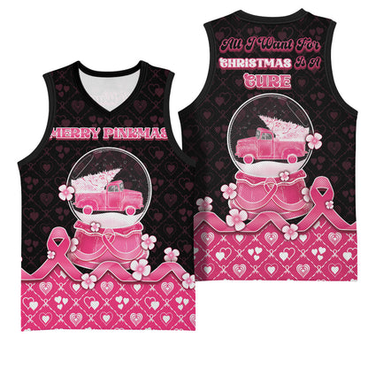 Breast Cancer Christmas Support Basketball Jersey Merry Pinkmas