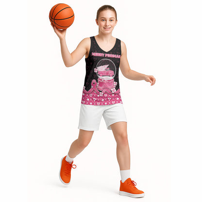 Breast Cancer Christmas Support Basketball Jersey Merry Pinkmas