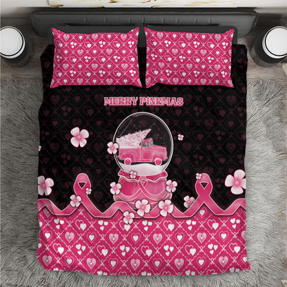 Breast Cancer Christmas Support Bedding Set Merry Pinkmas