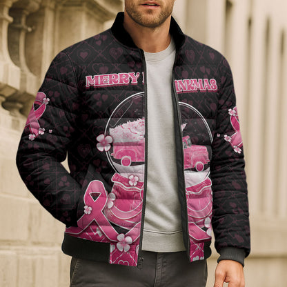 Breast Cancer Christmas Support Bomber Puffer Jacket Merry Pinkmas