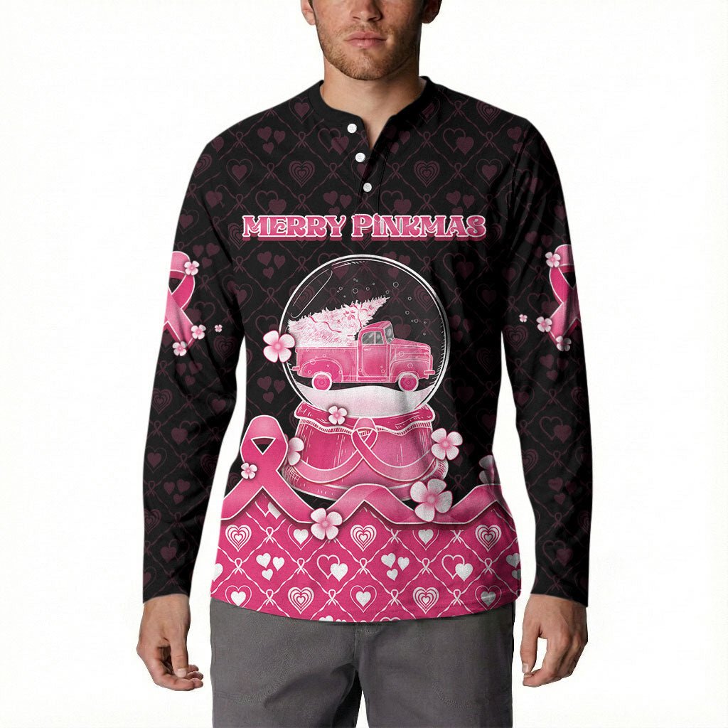 Breast Cancer Christmas Support Button Sweatshirt Merry Pinkmas