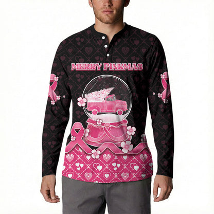 Breast Cancer Christmas Support Button Sweatshirt Merry Pinkmas