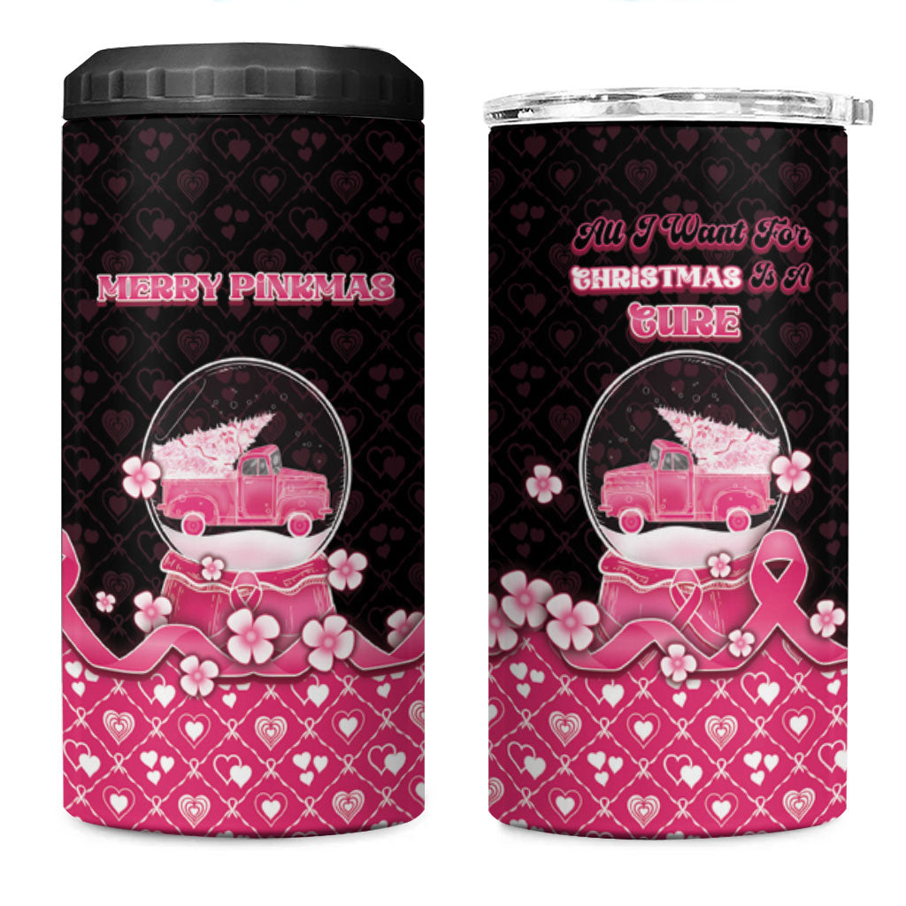 Breast Cancer Christmas Support 4 in 1 Can Cooler Tumbler Merry Pinkmas