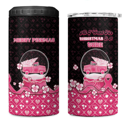 Breast Cancer Christmas Support 4 in 1 Can Cooler Tumbler Merry Pinkmas