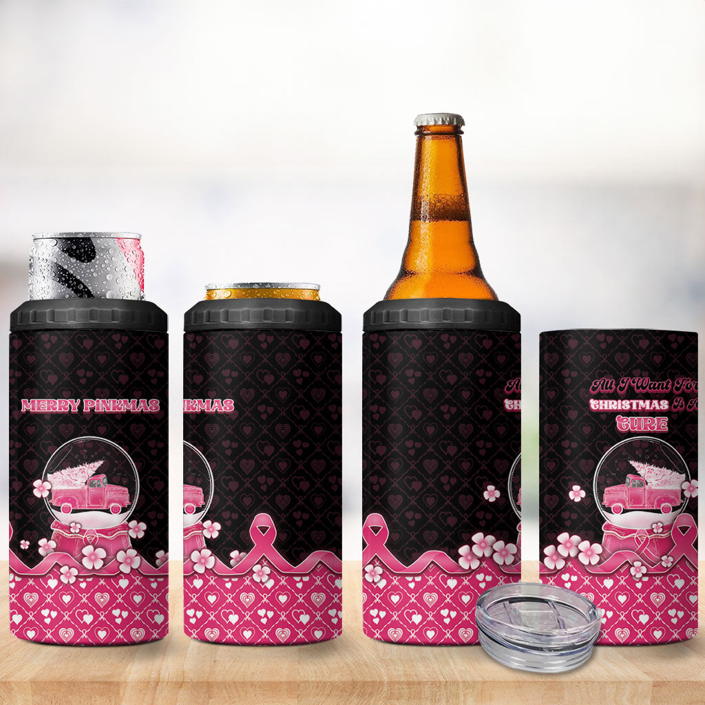 Breast Cancer Christmas Support 4 in 1 Can Cooler Tumbler Merry Pinkmas