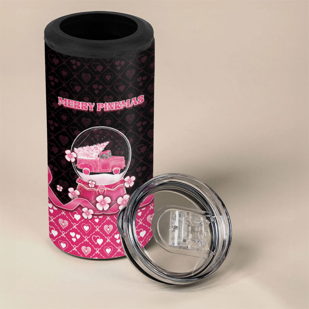 Breast Cancer Christmas Support 4 in 1 Can Cooler Tumbler Merry Pinkmas