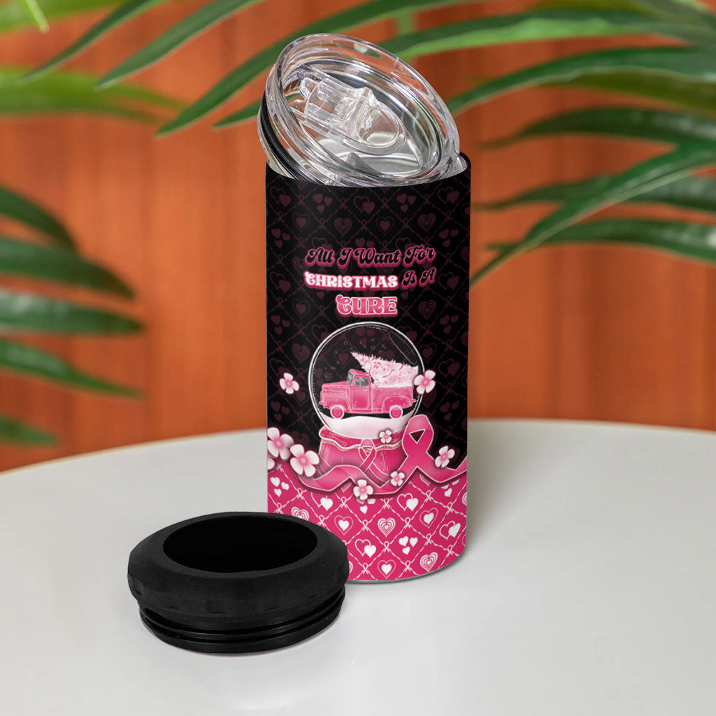 Breast Cancer Christmas Support 4 in 1 Can Cooler Tumbler Merry Pinkmas