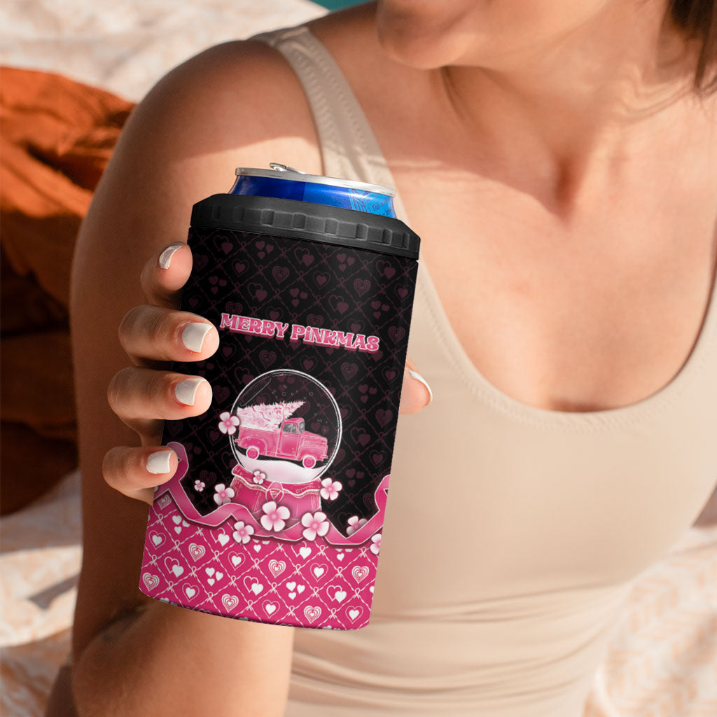 Breast Cancer Christmas Support 4 in 1 Can Cooler Tumbler Merry Pinkmas