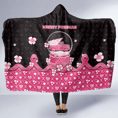 Breast Cancer Christmas Support Hooded Blanket Merry Pinkmas