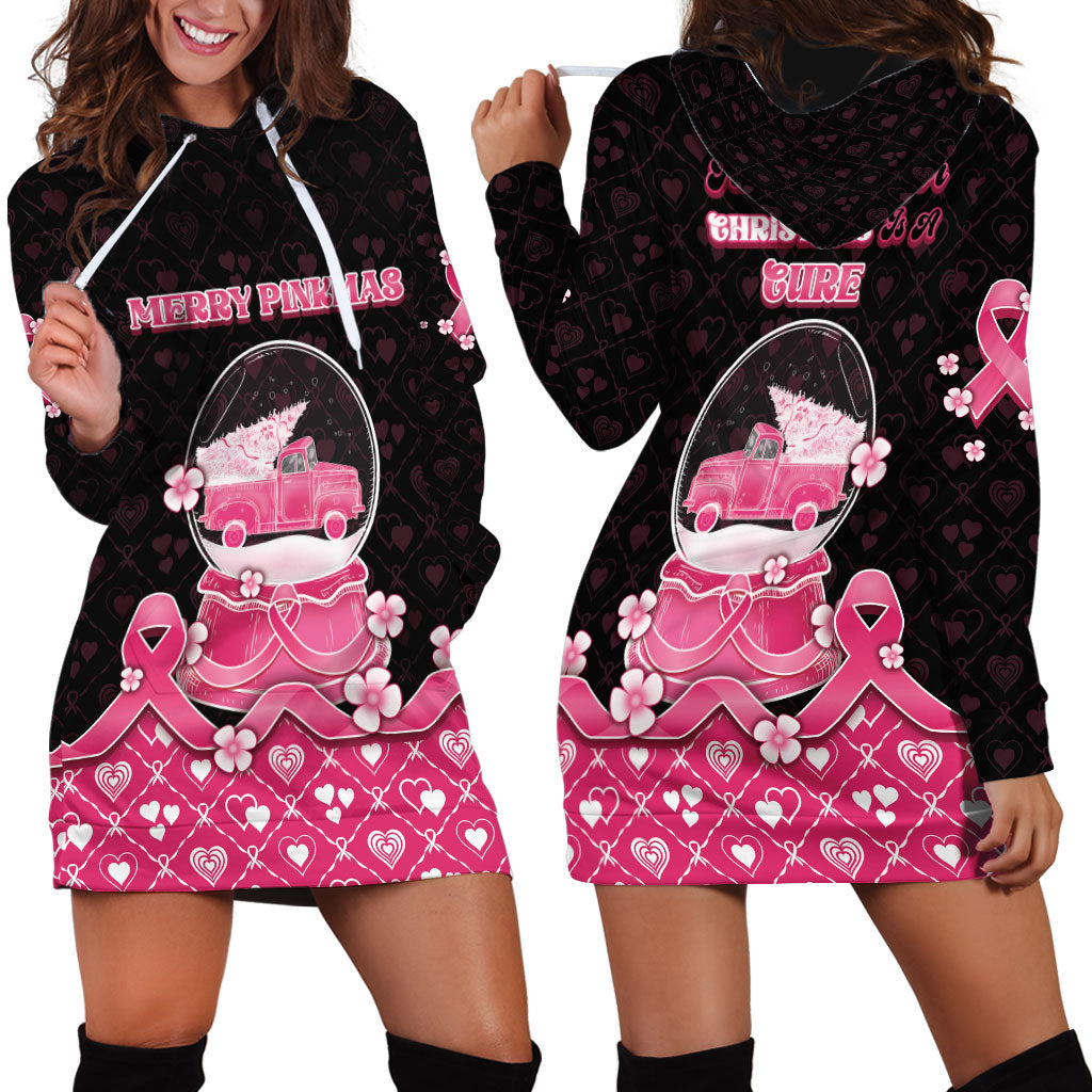 Breast Cancer Christmas Support Hoodie Dress Merry Pinkmas