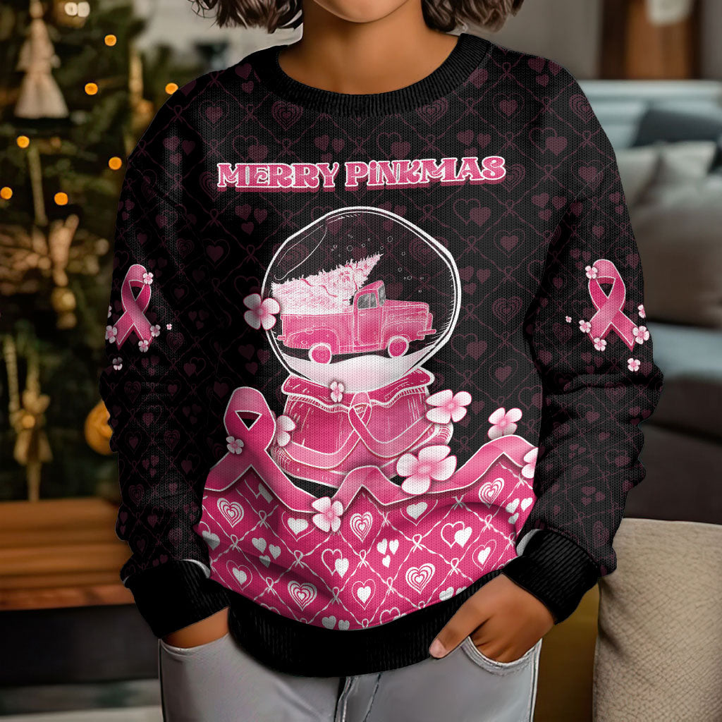 Breast Cancer Christmas Support Kid Ugly Christmas Sweater Merry Pinkmas