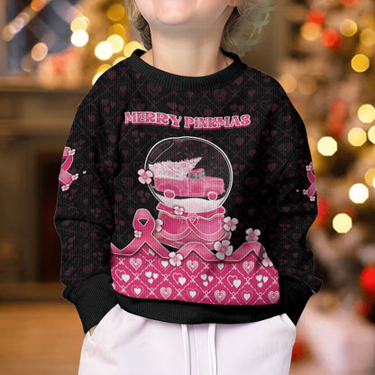 Breast Cancer Christmas Support Kid Ugly Christmas Sweater Merry Pinkmas