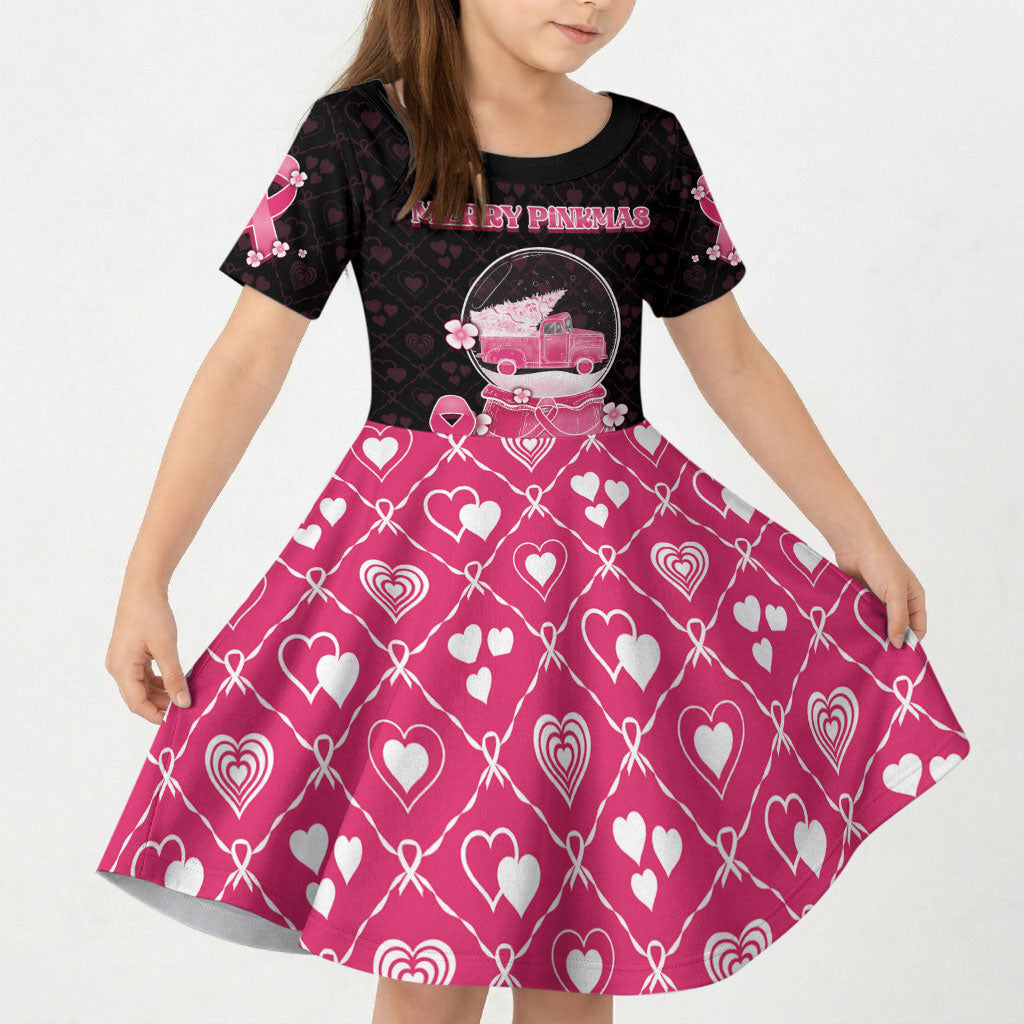 Breast Cancer Christmas Support Kid Short Sleeve Dress Merry Pinkmas