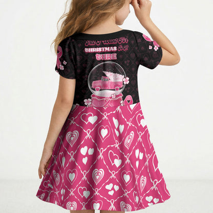 Breast Cancer Christmas Support Kid Short Sleeve Dress Merry Pinkmas