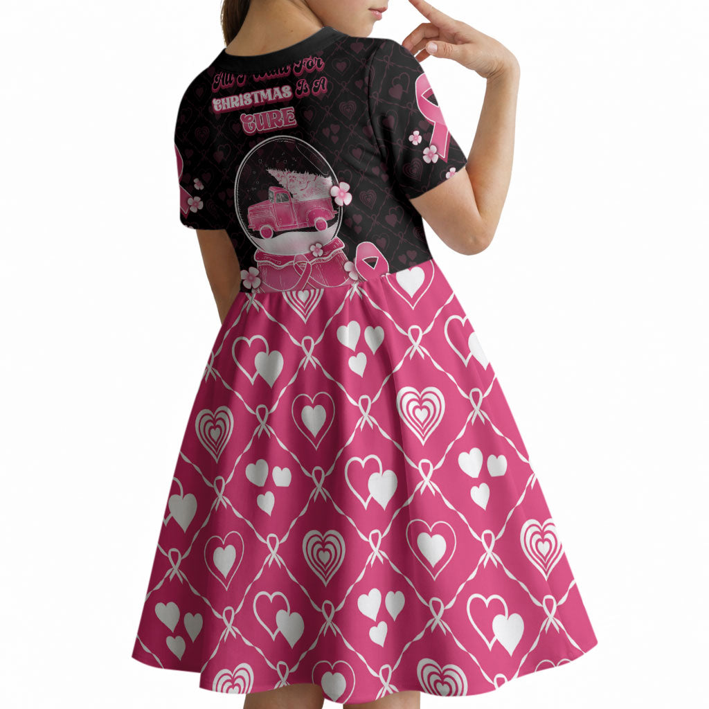 Breast Cancer Christmas Support Kid Short Sleeve Dress Merry Pinkmas
