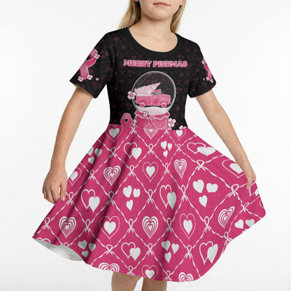 Breast Cancer Christmas Support Kid Short Sleeve Dress Merry Pinkmas