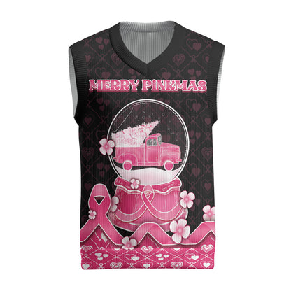 Breast Cancer Christmas Support Christmas Knitted V-Neck Vest Merry Pinkmas