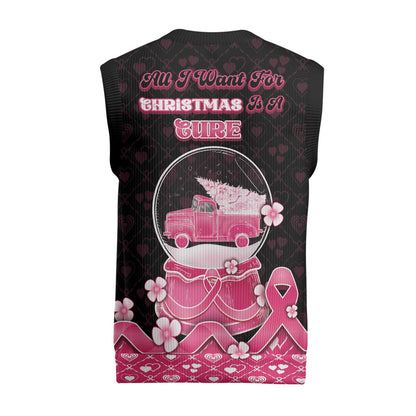Breast Cancer Christmas Support Christmas Knitted V-Neck Vest Merry Pinkmas