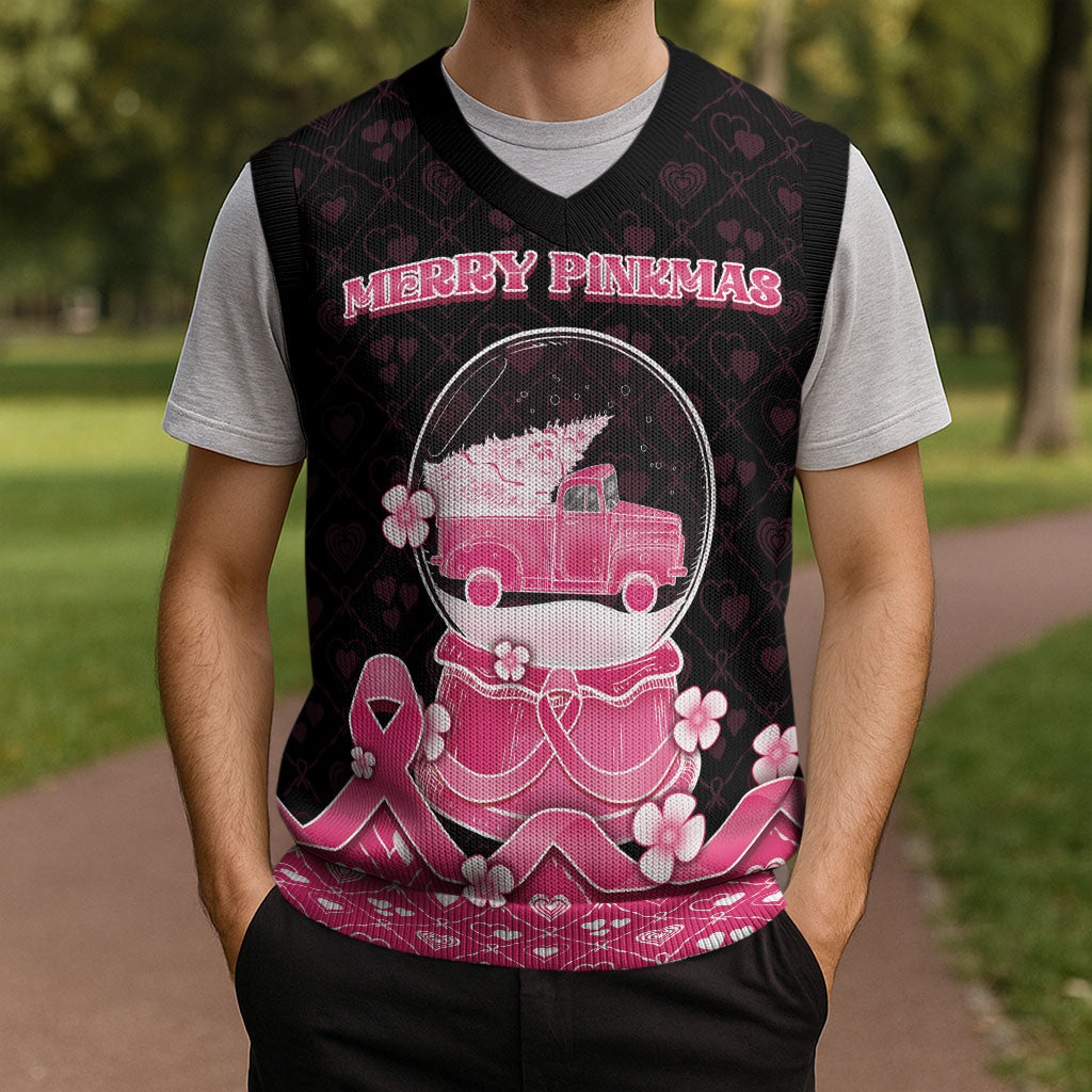 Breast Cancer Christmas Support Christmas Knitted V-Neck Vest Merry Pinkmas