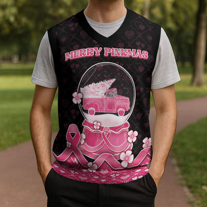 Breast Cancer Christmas Support Christmas Knitted V-Neck Vest Merry Pinkmas