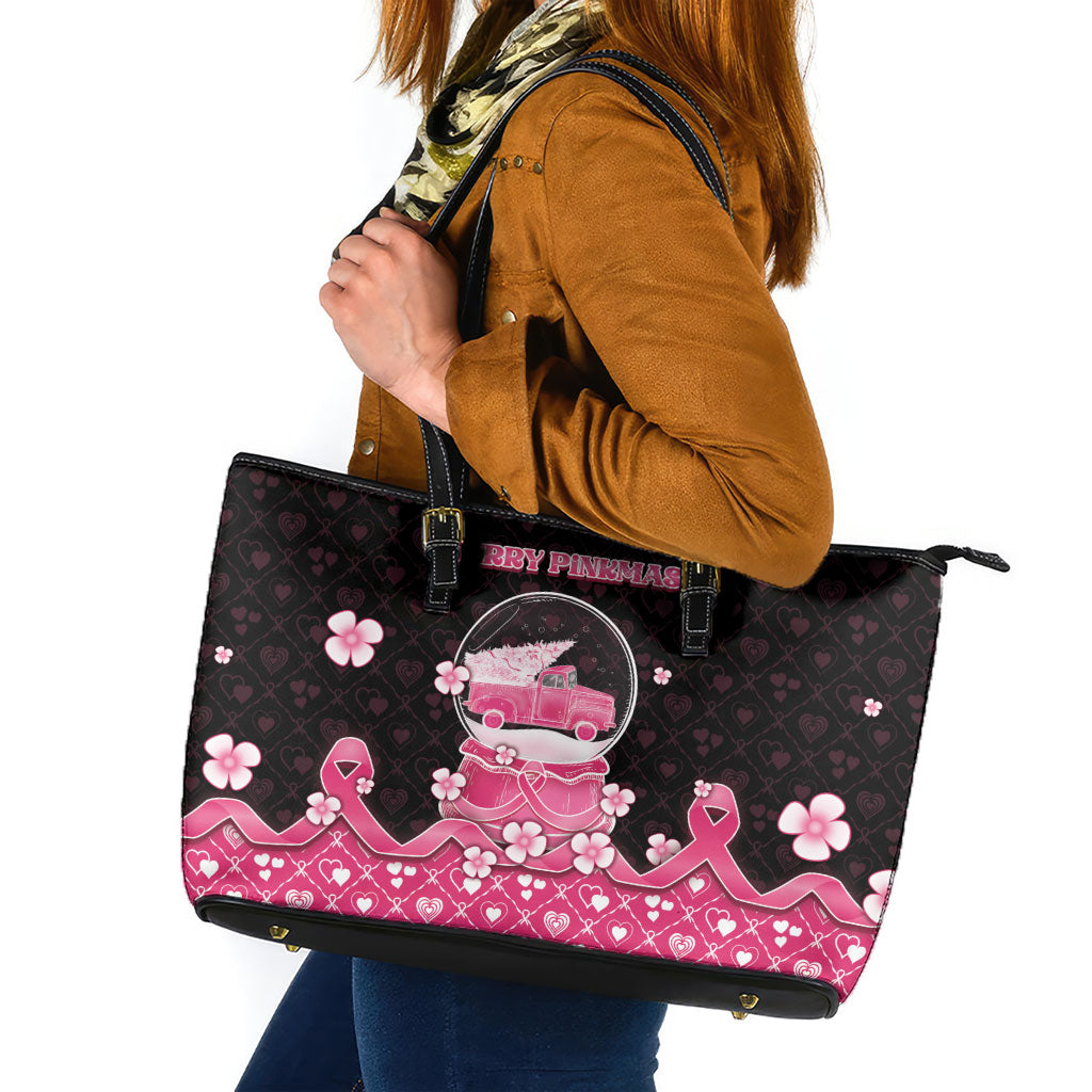Breast Cancer Christmas Support Leather Tote Bag Merry Pinkmas