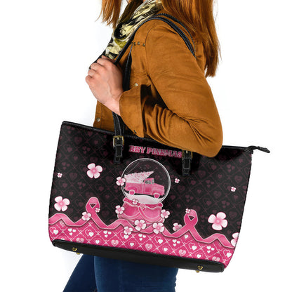Breast Cancer Christmas Support Leather Tote Bag Merry Pinkmas