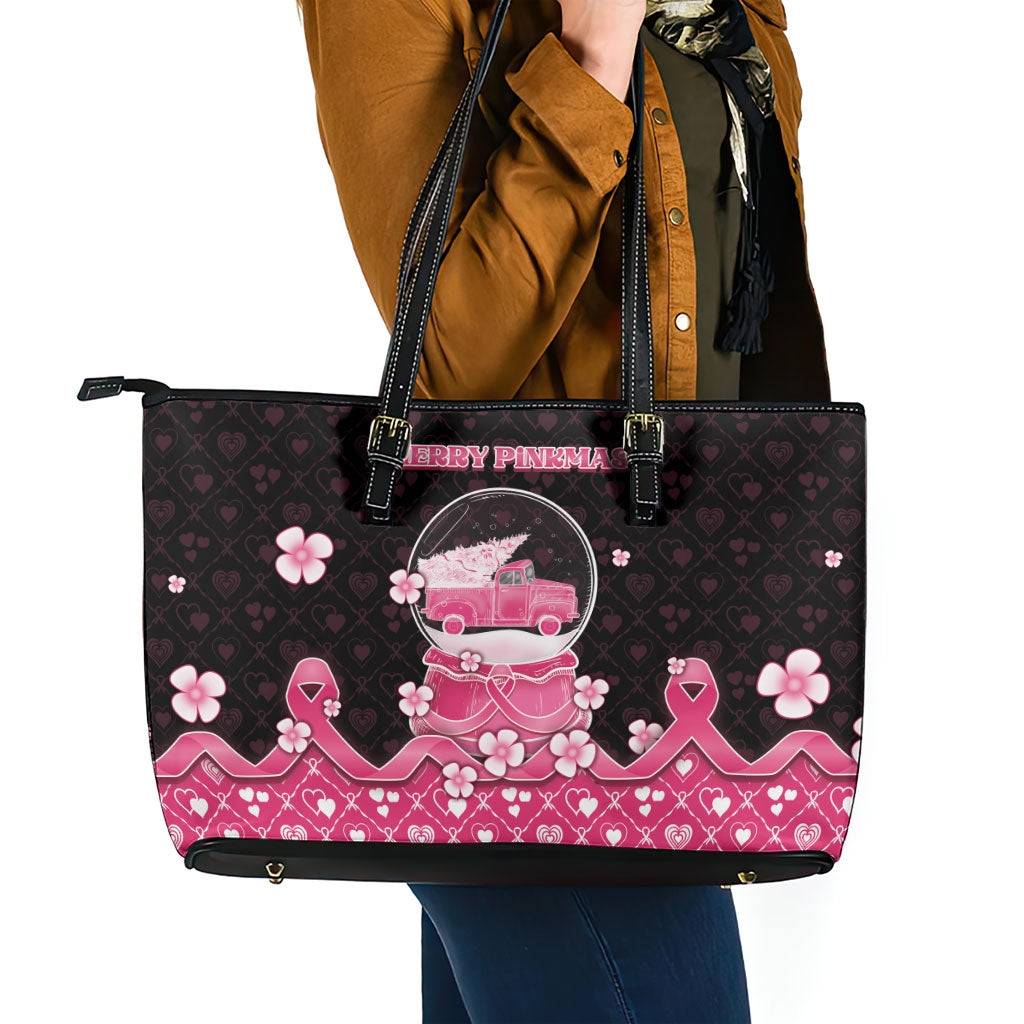 Breast Cancer Christmas Support Leather Tote Bag Merry Pinkmas