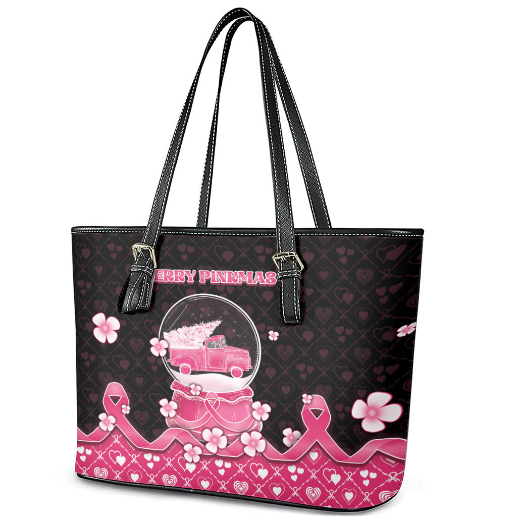 Breast Cancer Christmas Support Leather Tote Bag Merry Pinkmas