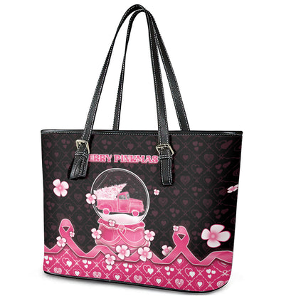 Breast Cancer Christmas Support Leather Tote Bag Merry Pinkmas